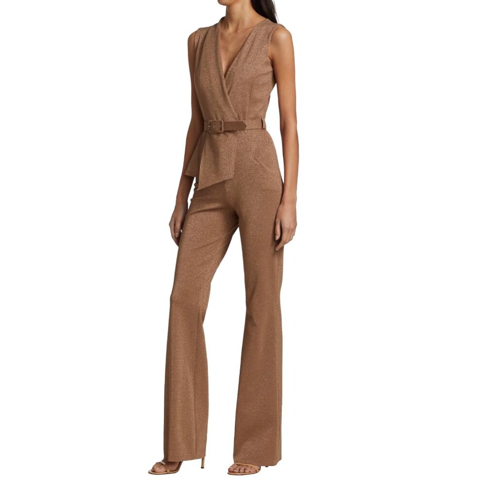 Chiara Boni La Petite Robe Kerolyn Belted Lurex Jumpsuit in Duna - Picture 3 of 6